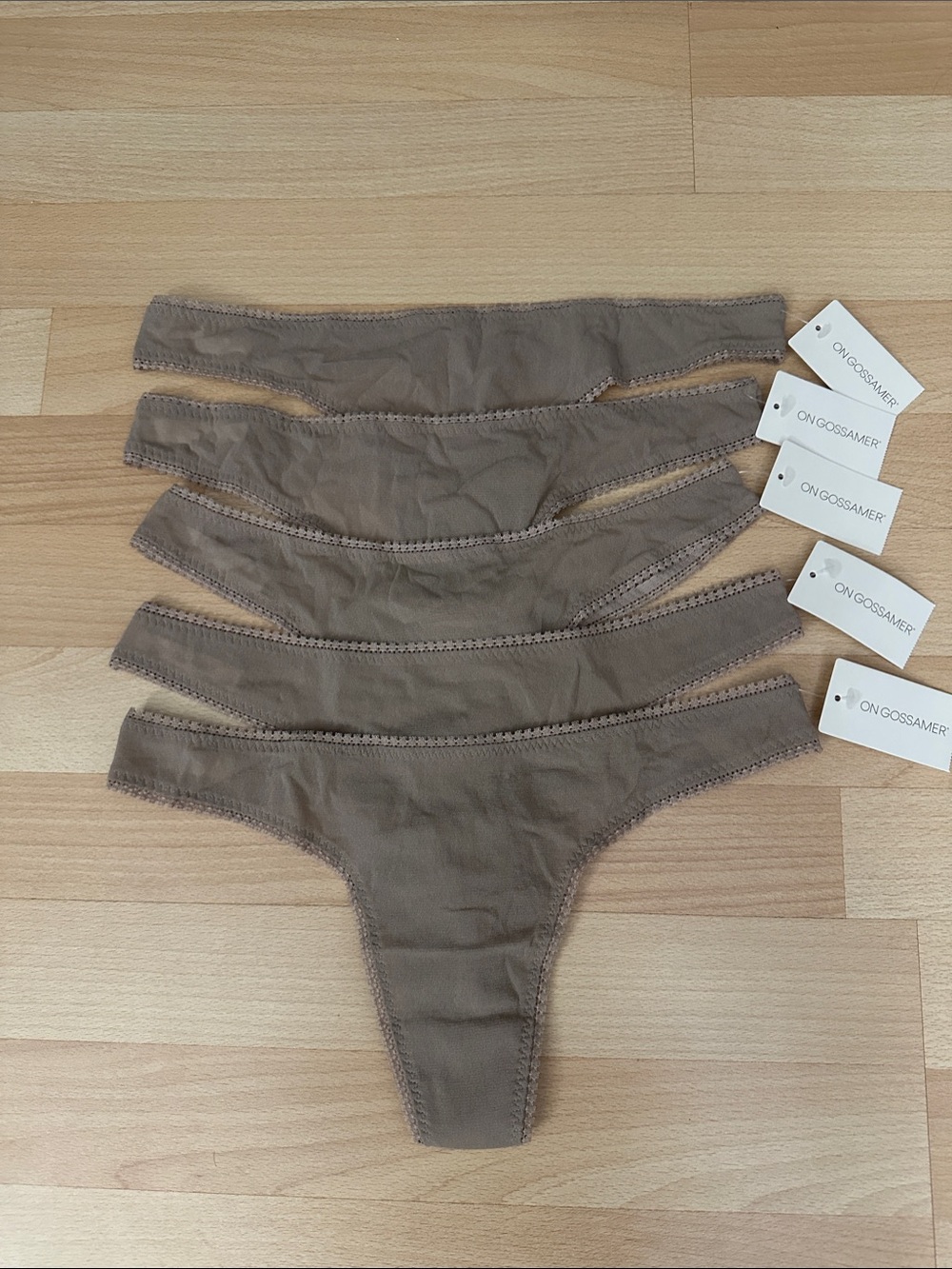 On Gossamer Women’s Thong Panties Set of 5 Taupe Brown